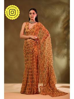 Baise Gaba - Yellow Susane Printed Saree with Unstitched Blouse