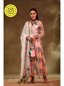 Baise Gaba - White & Multi-color Kanan Anarkali Kurta