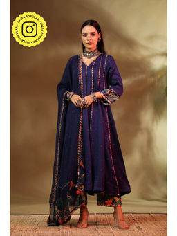 Baise Gaba - Navy Blue Mehr Anarkali (Set of 3)