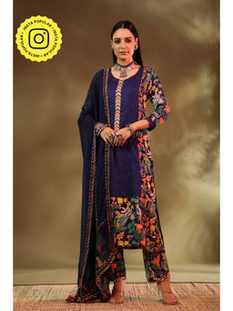 Baise Gaba - Navy Blue Saba Kurta (Set of 3)