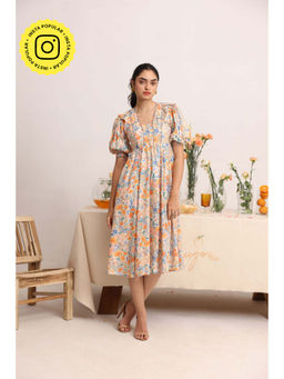 Baise Gaba - Multi-Color Floral Print Glisten Midi Dress
