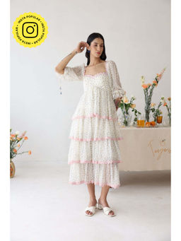 Baise Gaba - Off White Polka Dots Lush Midi Dress