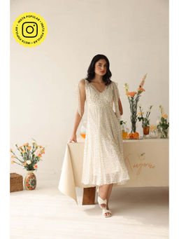 Baise Gaba - Off White Polka Dots Melody Midi Dress