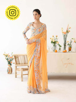 Baise Gaba - Tangelo Orange Saree with Unstitched Blouse