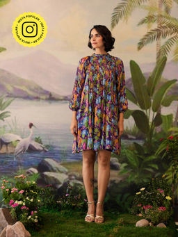 Baise Gaba - Purple Floral Printed Niral Knee Length Dress