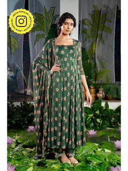 Baise Gaba - Anshika Green Anarkali Kurta with Pant and Dupatta (Set of 3)