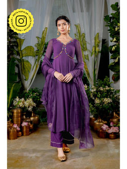 Baise Gaba - Nishkha Purple Anarkali Kurta with Pant and Dupatta (Set of 3)