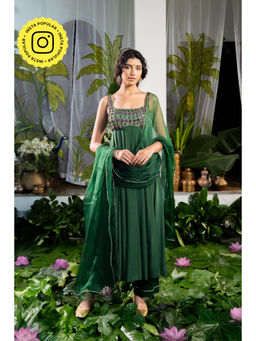 Baise Gaba - Maanasa Green Anarkali Kurta with Pant and Dupatta (Set of 3)