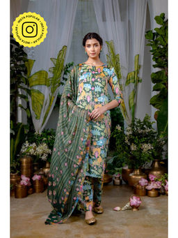Baise Gaba - Lakshmi Green Kurta with Pant and Dupatta (Set of 3)