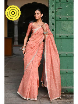 Baise Gaba - Kesariya Noor Printed Saree with Stitched Blouse