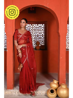 Baise Gaba - Gulabi Surkh Gota Work Saree with Stitched Blouse