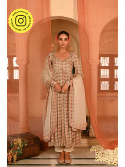 Baise Gaba - Beige Seesh Mahal Anarkali Kurta with Pant and Dupatta (Set of 3)