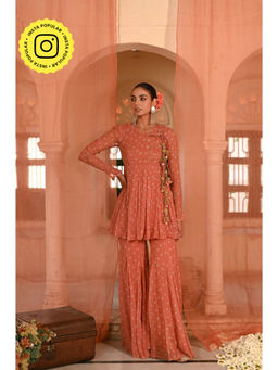 Baise Gaba - Orange Surajpole Bandhani Printed Kurti with Sharara (Set of 2)