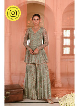 Baise Gaba - Green Chandpole Printed Kurti with Sharara (Set of 2)