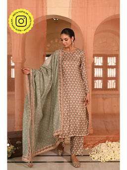 Baise Gaba - Multi-Color Mor Darbar Printed Kurta with Pant and Dupatta (Set of 3)