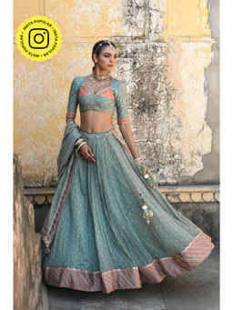Baise Gaba - Badal Mahal Gota Work Blouse with Lehenga and Dupatta (Set of 3)