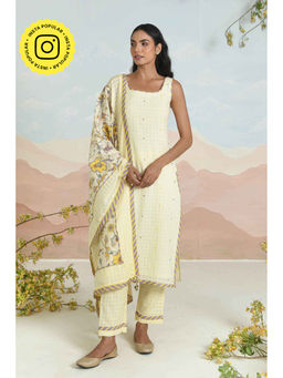 Baise Gaba - Mariglow Cream Kurta with Pant and Dupatta (Set of 3)