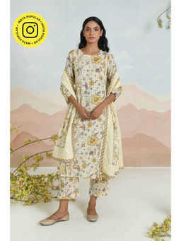 Baise Gaba - Dahlia Off White Kurta with Pant and Dupatta (Set of 3)