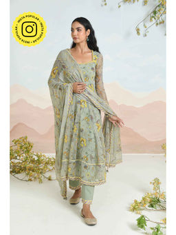 Baise Gaba - Sunpetal Green Anarkali Kurta with Pant and Dupatta (Set of 3)