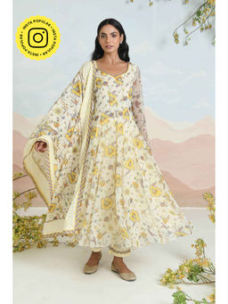 Baise Gaba - Orlina Cream Anarkali Kurta with Pant and Dupatta (Set of 3)
