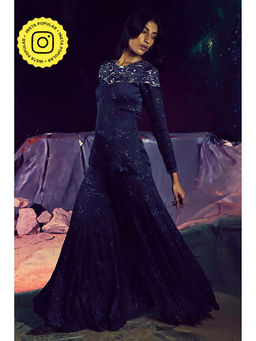 Baise Gaba - Yug Navy Blue Top and Sharara Pant Co-Ord Set