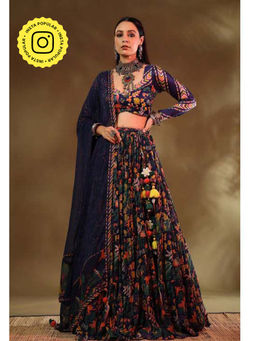 Baise Gaba - Kudrat Blue Lehenga with Blouse and Dupatta