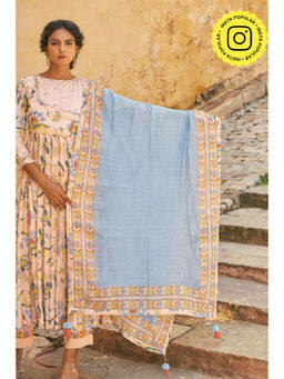 Baise Gaba - Blue Chanderi Printed Dupatta