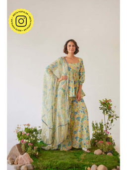 Baise Gaba - Yellow Chiffon Floral Printed Dupatta