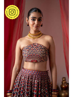 Baise Gaba - Multi-Color Satin Embroidered Strapless/Tube Sleeveless Blouse