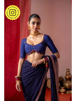 Baise Gaba - Blue Muslin Embroidered Sweetheart Half Sleeves Blouse