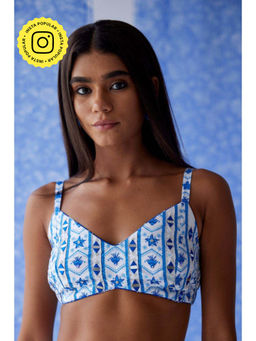 Baise Gaba - Blue Cotton Embroidered V-Neck Sleeveless Blouse