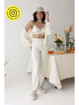 Baise Gaba - Womens Rayon Off White Solid Fitted Pant