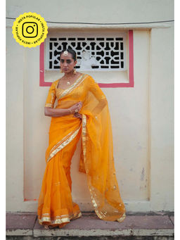 Baise Gaba - Sunehri Pre Draped Saree With Stitched Blouse with Stitched