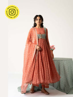 Baise Gaba - Orange Aarohi Anarkali and Pant Koti with Dupatta