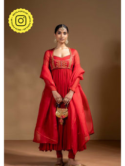 Baise Gaba - Red Adah Anarkali and Churidar with Dupatta