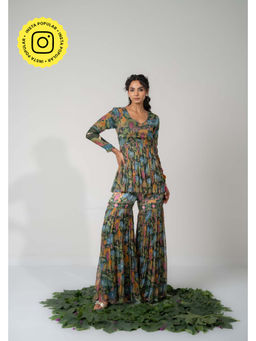 Baise Gaba - Green Lotus Sharara with Top