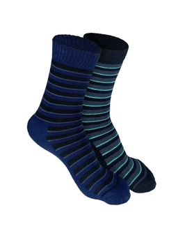 Heelium - Bamboo Crew Socks for Men - 2 Pairs - Black - Navy Blue - Odour Free - Stripes
