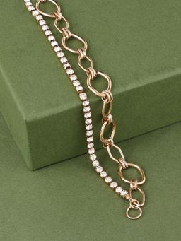 Zaveri Pearls - Gold Tone Dazzling Diamonds Strand & Link Chain Bracelet-ZPFK14052