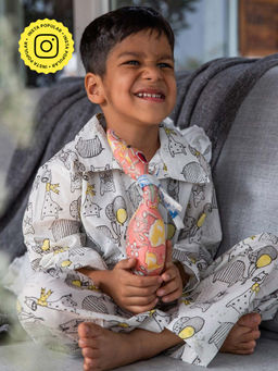 House of Ekam - Yellow and Grey Animal Party Night Suit (Set of 2)