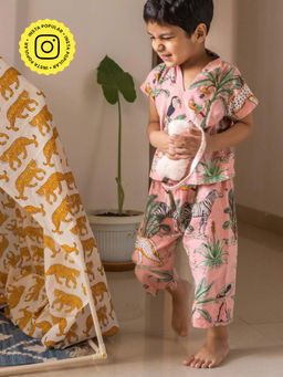 House of Ekam - Peach Tropical Night Suit (Set of 2)
