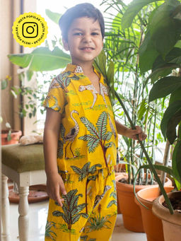 House of Ekam - Yellow Tropical Night Suit (Set of 2)