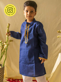 House of Ekam - Royal Blue Gota Kurta & Pyjama (Set of 2)