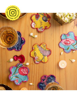 House of Ekam - Mutlicolor Floral Shape Coaster Set