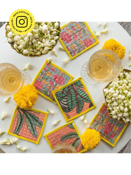 House of Ekam - Pink and Green Reversible Coaster Set