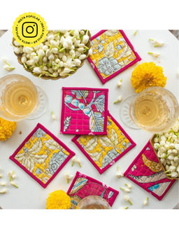 House of Ekam - Pink and Yellow Reversible Coaster Set
