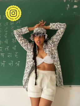 House of Ekam - Back To School White Typography Shorts Set (Set of 2)