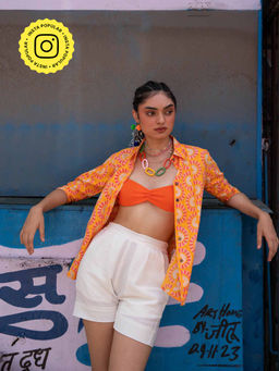 House of Ekam - Orange Rainbow Printed Shorts Set (Set of 2)