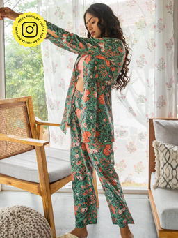 House of Ekam - Gulbahar Green Floral Printed Co-Ord (Set of 2)