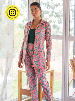 House of Ekam - Daisy Pink Floral Printed Co-Ord (Set of 2)