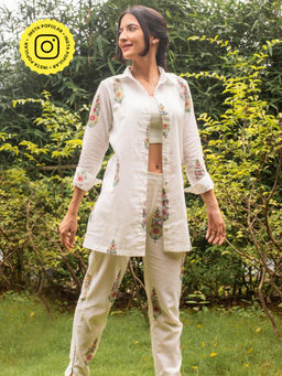 House of Ekam - Saanjh White Cypress Printed Co-Ord (Set of 2)